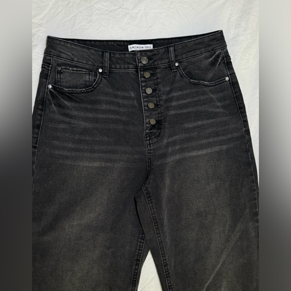 NWOT Jeans And Now This High Waist Wide-Leg Rip Crop Black Wash Size 31 Vintage - Picture 15 of 16